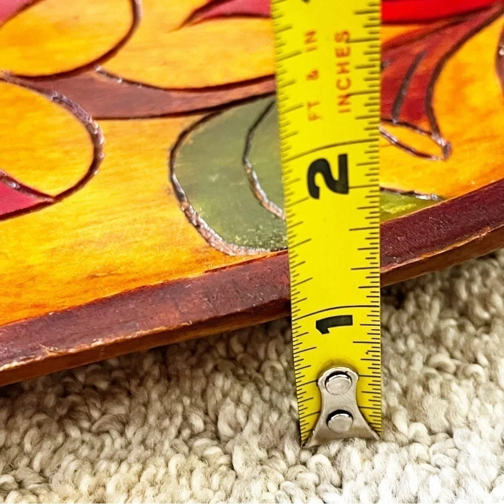 Vintage Mid Century Wooden Serving Tray Platter Boho Exotic Wood Divided Carved